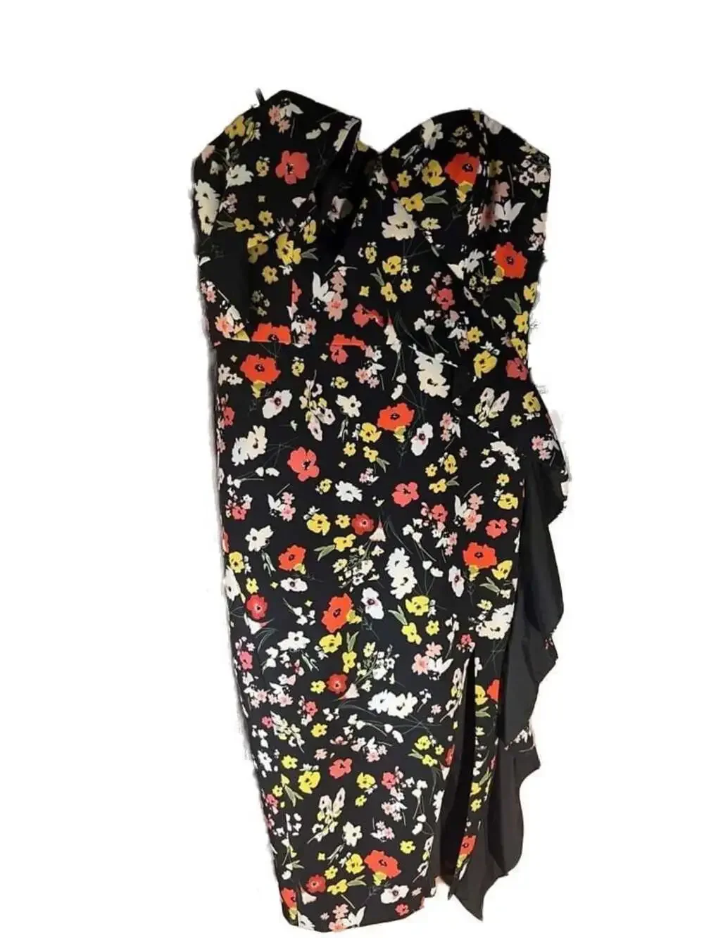 Aidan Mattox Strapless Printed Crepe Midi Dress with Ruffle Detail - Picture 2 of 8
